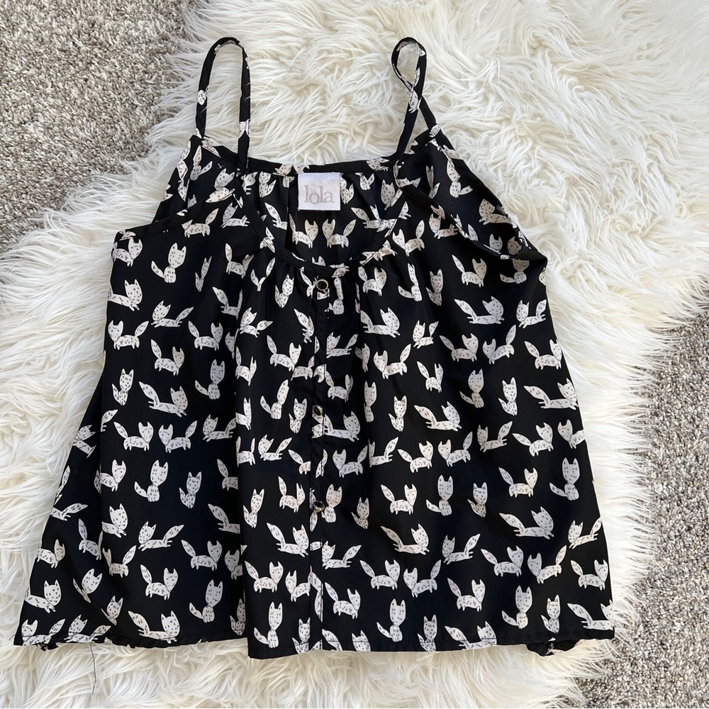 Lola Fox Print Crop Tank Top Black White Size M